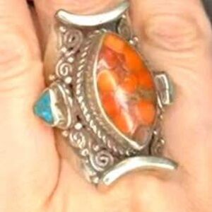 New Vintage chunky Tibet coral turquoise Stone Ring 10 unisex